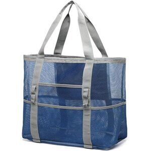 Mesh Beach Bag Family - Beach Tote 9 Pockets Beach Towel Bag
